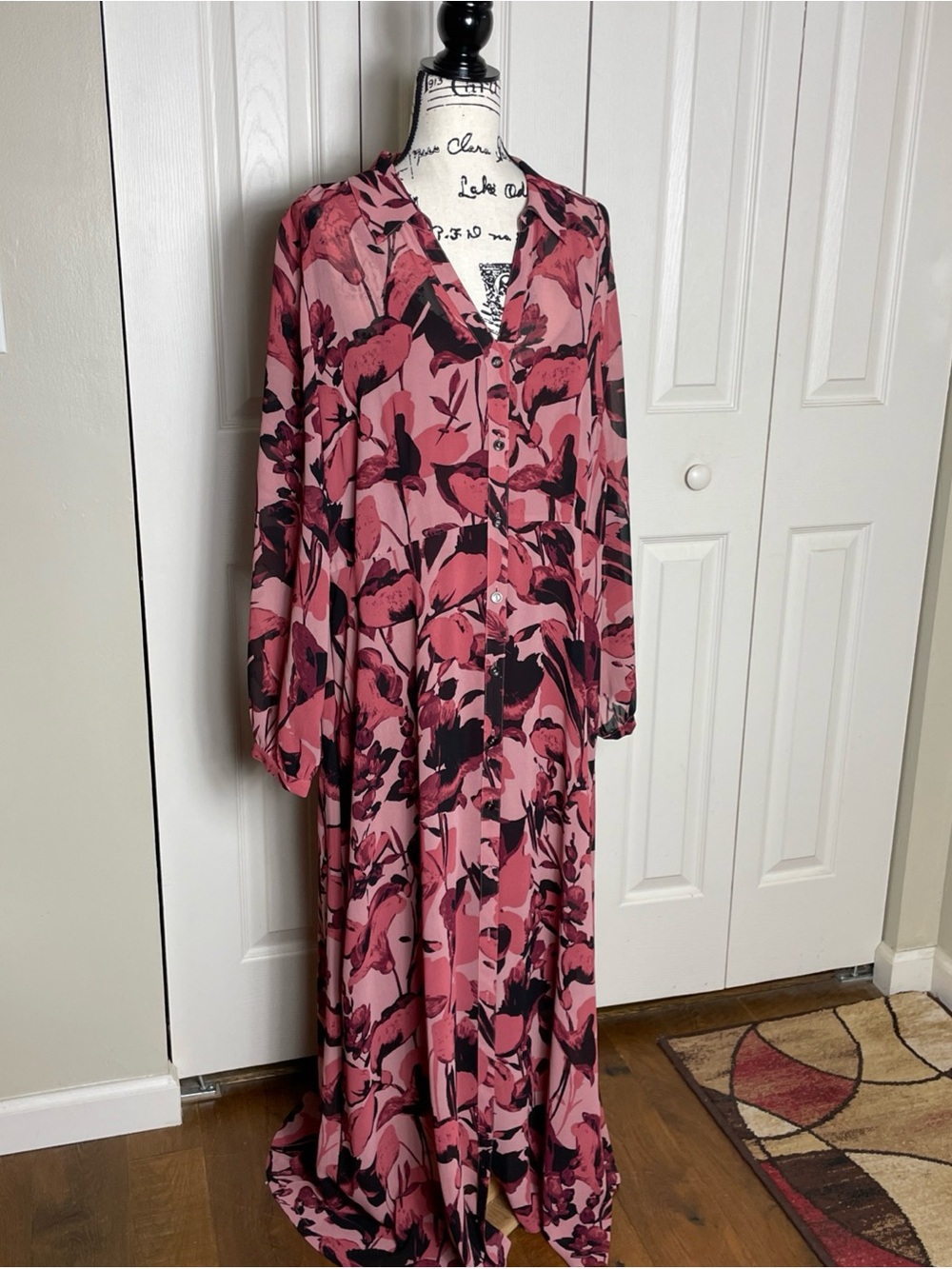 NWTS Soft Surroundings Fauna Maxi Shirtdress Carmine Floral  XL, MSRP $130 Boho